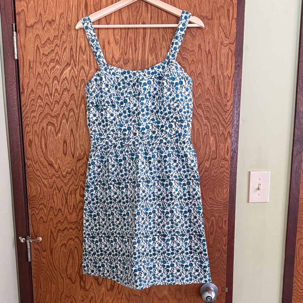 LOFT Blue and White Patterned Midi Dress